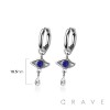 PAIR OF 316L STAINLESS STEEL HUGGIE/HOOP EVIL EYE TEAR DROP DANGLE EARRINGS
